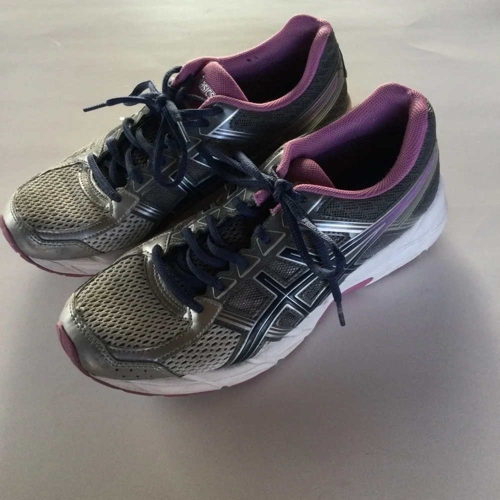 ASICS Gel Contend Gray & Blue Canvas Athletic Running Shoes Size 8.5